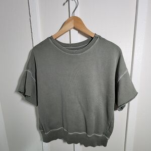 NSF Pitch Gray Green Cropped Crewneck Sweater Flared Shortsleeve Size Small